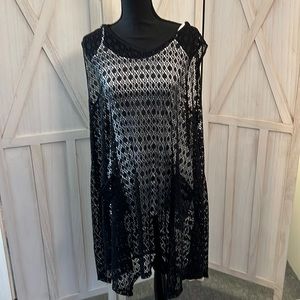 NWOT Catherines Black Lace Hooded Bathing Suit Cover Up